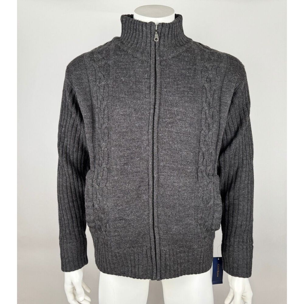Club Room Cable Knit Full Zip Jacket Mens M NWT Fleece Lining Long Sleeve Wool